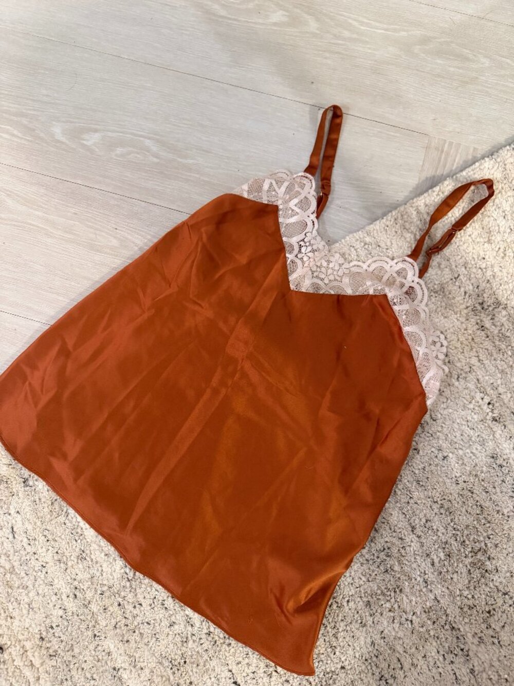 Flora Nikrooz Satin Lace Tank Women's XS Rust/Orange